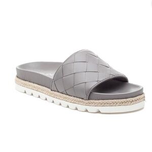 J/SLIDES Womens Gray Basket Weave Espadrille Inspired Rollie Round Toe Slip On